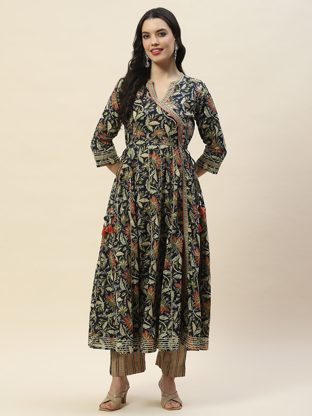 Printed Cotton Anarkali Kurta With Pants