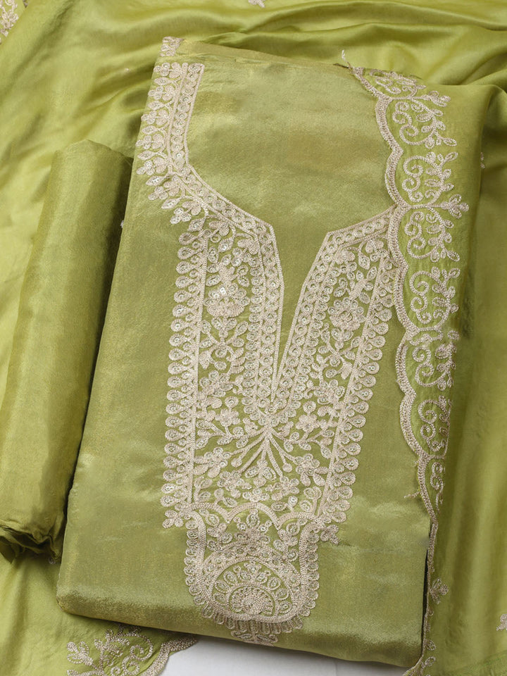 Embroidered Tissue Unstitched Kurta With Pant &amp; Dupatta