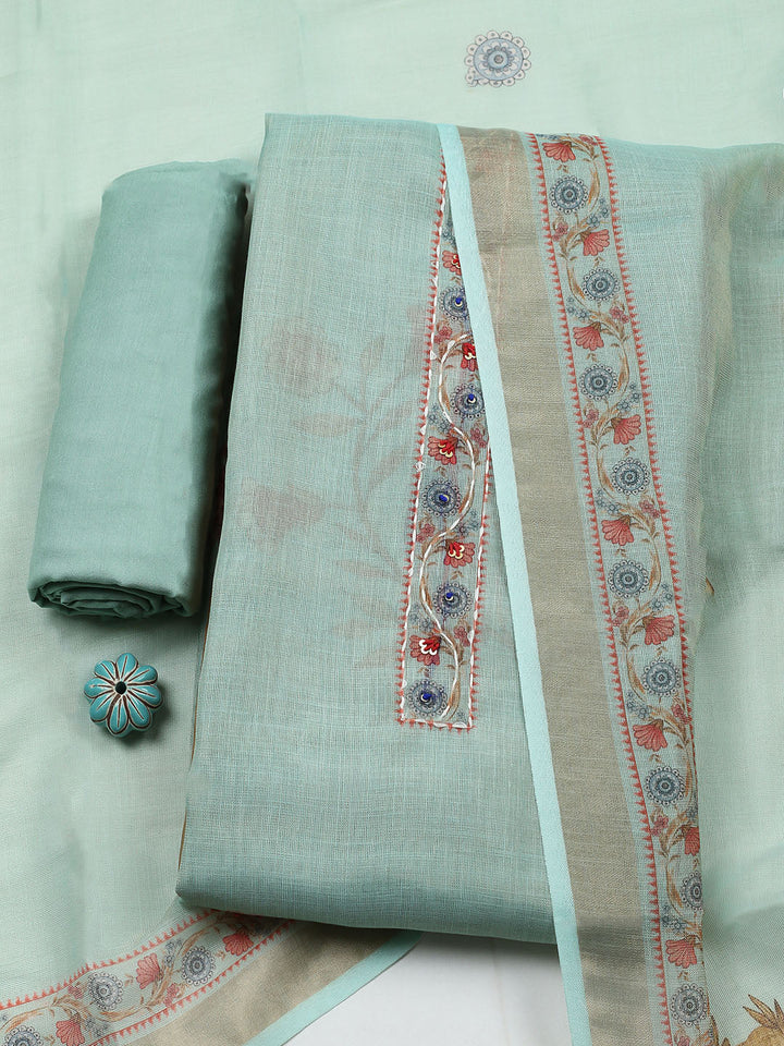 Embroidered Cotton Blend Unstitched Suit With Pant &amp; Dupatta