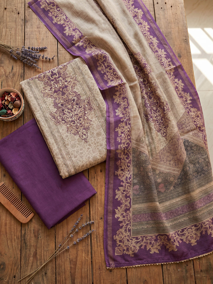 Neck Embroidered Chanderi Unstitched Suit With Dupatta