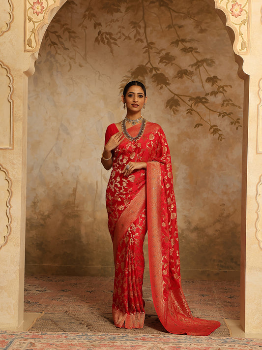 Zari Jaal & Swarovski Georgette Woven Saree