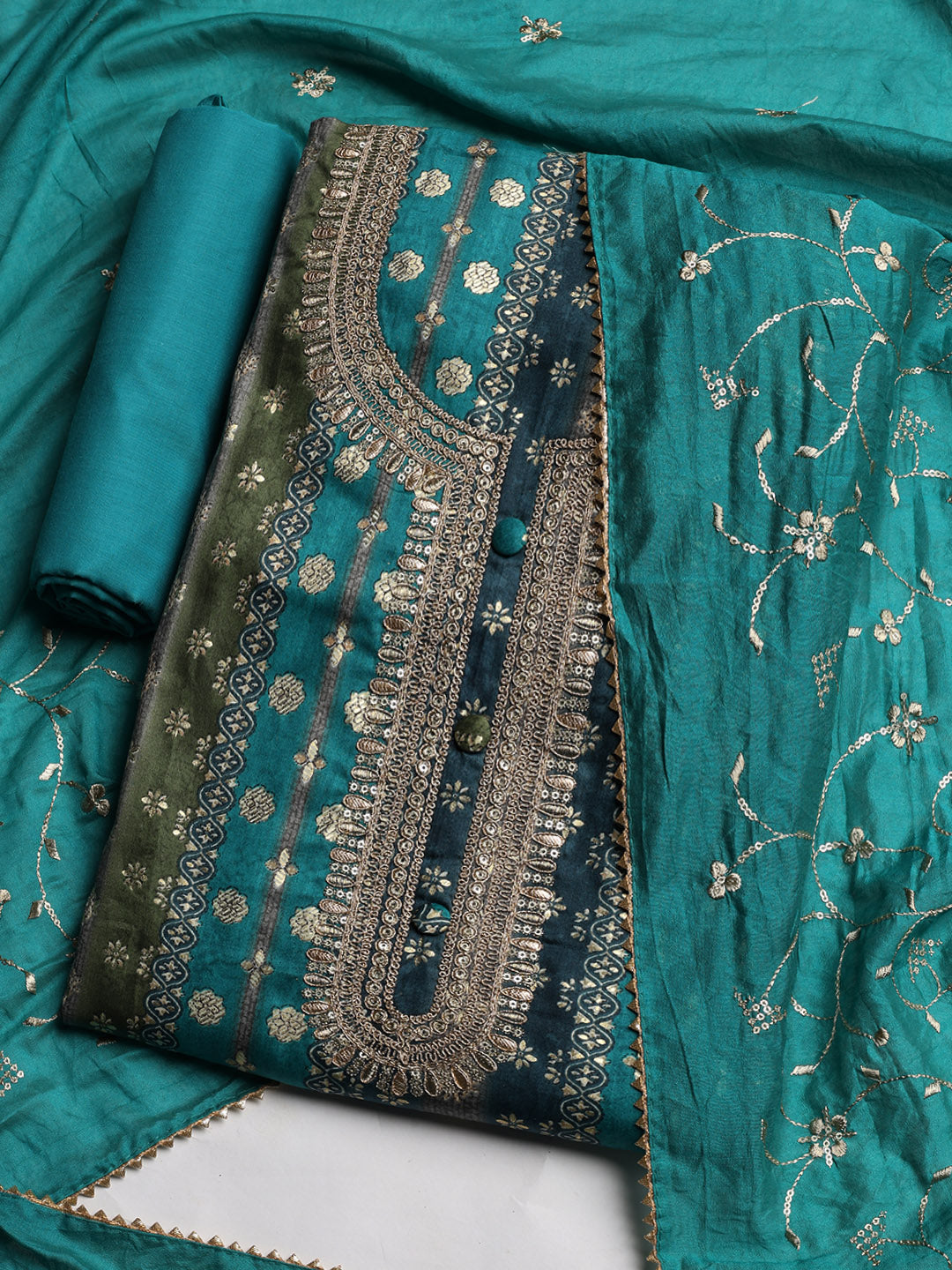 Neck Embroidered Cotton Blend Unstitched Suit With Dupatta
