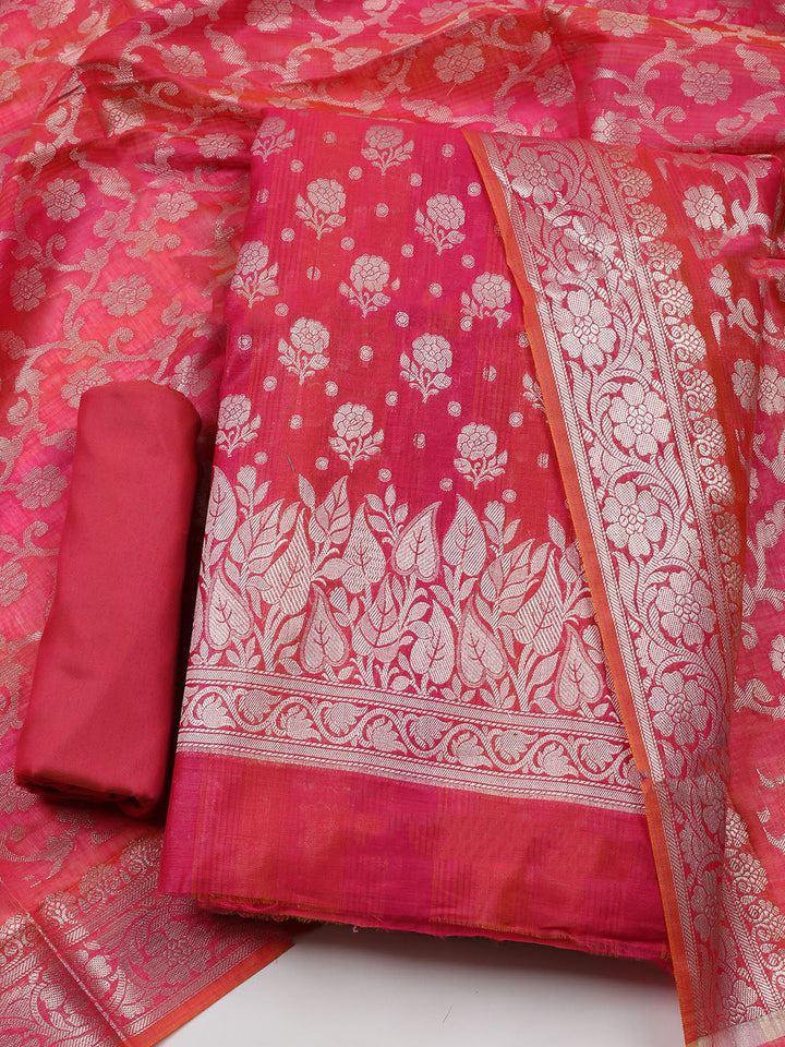 Woven Chanderi Unstitched Suit With Dupatta
