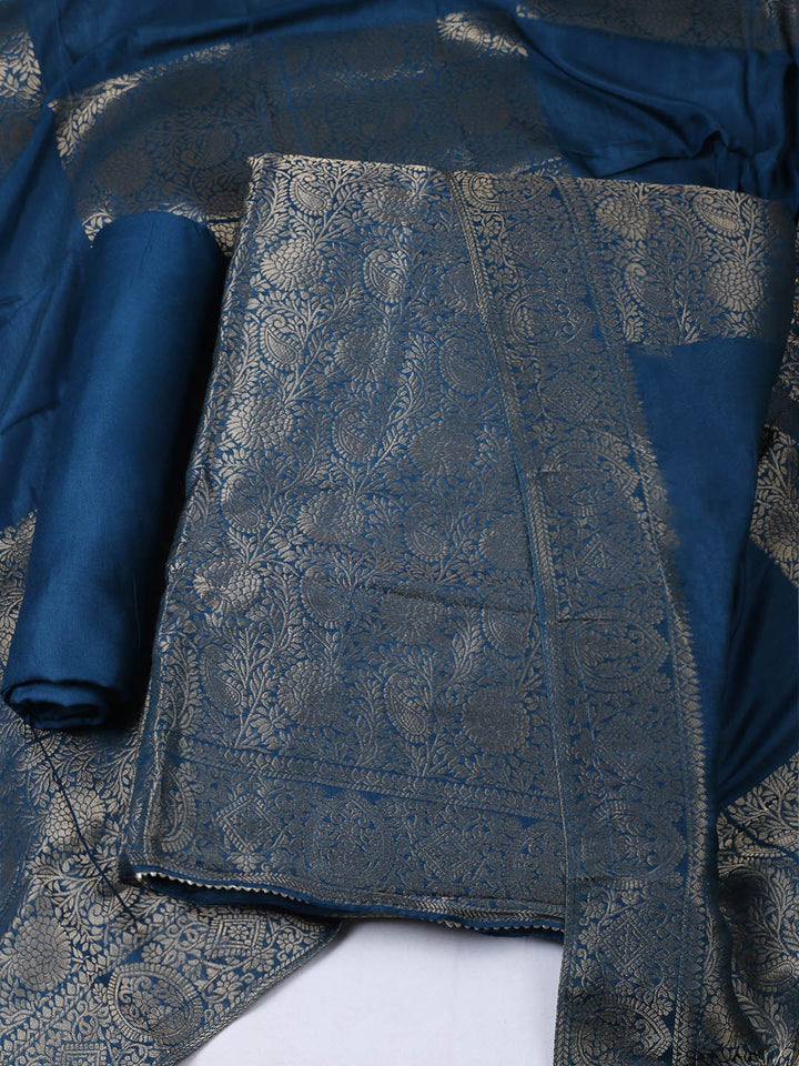 Woven Design Chanderi Unstitched Suit With Pant &amp; Dupatta