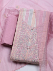 Neck Embroidered Cotton Blend Unstitched Suit With Dupatta