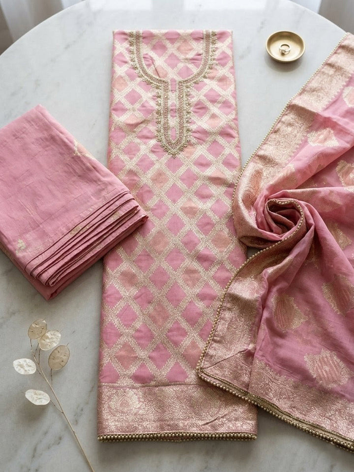 Embroidered Cotton Blend Unstitched Suit With Pant &amp; Dupatta
