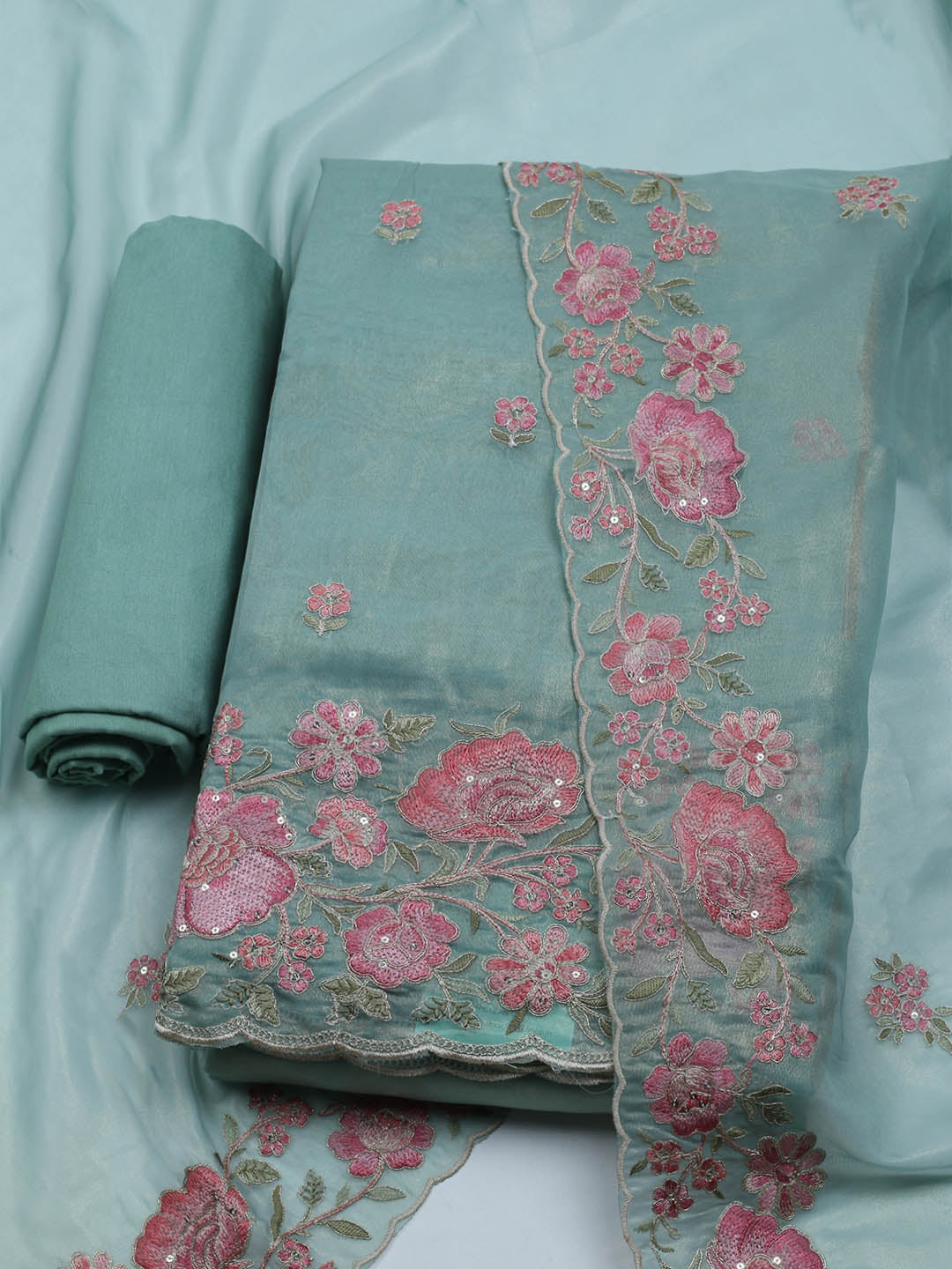 Embroidered Organza Unstitched Suit With Dupatta