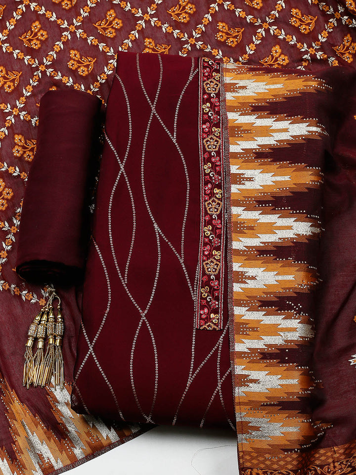Embroidered Georgette Unstitched Suit With Pant &amp; Dupatta