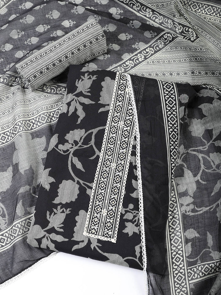 Printed Cotton Blend Unstitched Suit With Dupatta