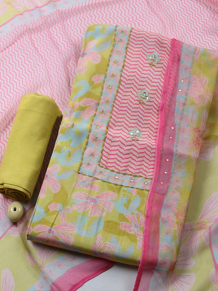 Printed Muslin Unstitched Suit With Pant &amp; Dupatta