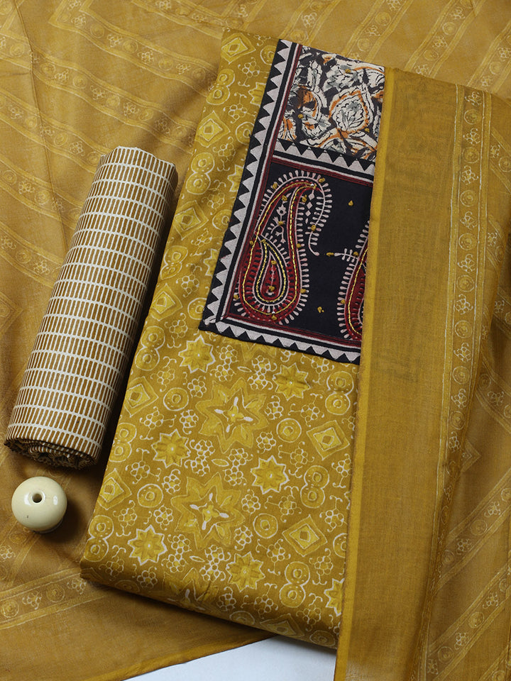 Printed Cotton Blend Unstitched Suit With Pant &amp; Dupatta