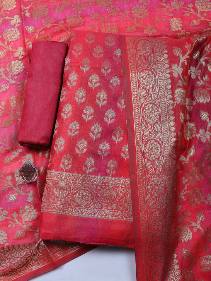 Woven Design Chanderi Unstitched Suit With Pant &amp; Dupatta