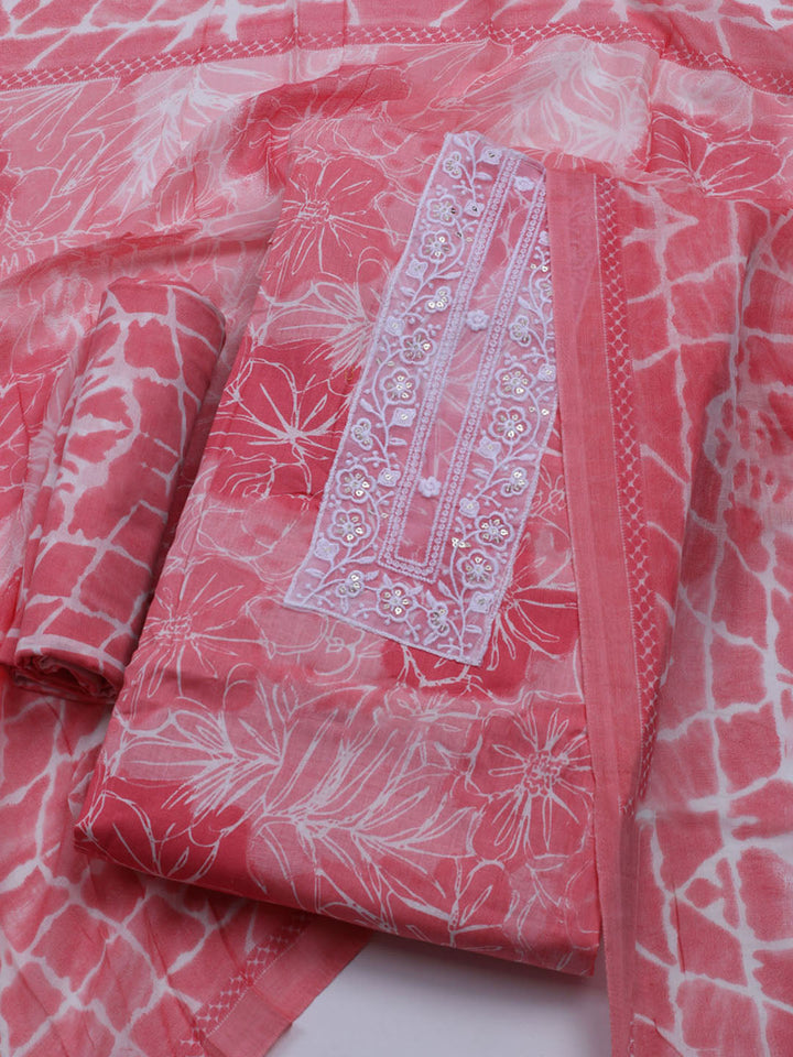 Patch Neck Cotton Blend Unstitched Suit With Dupatta