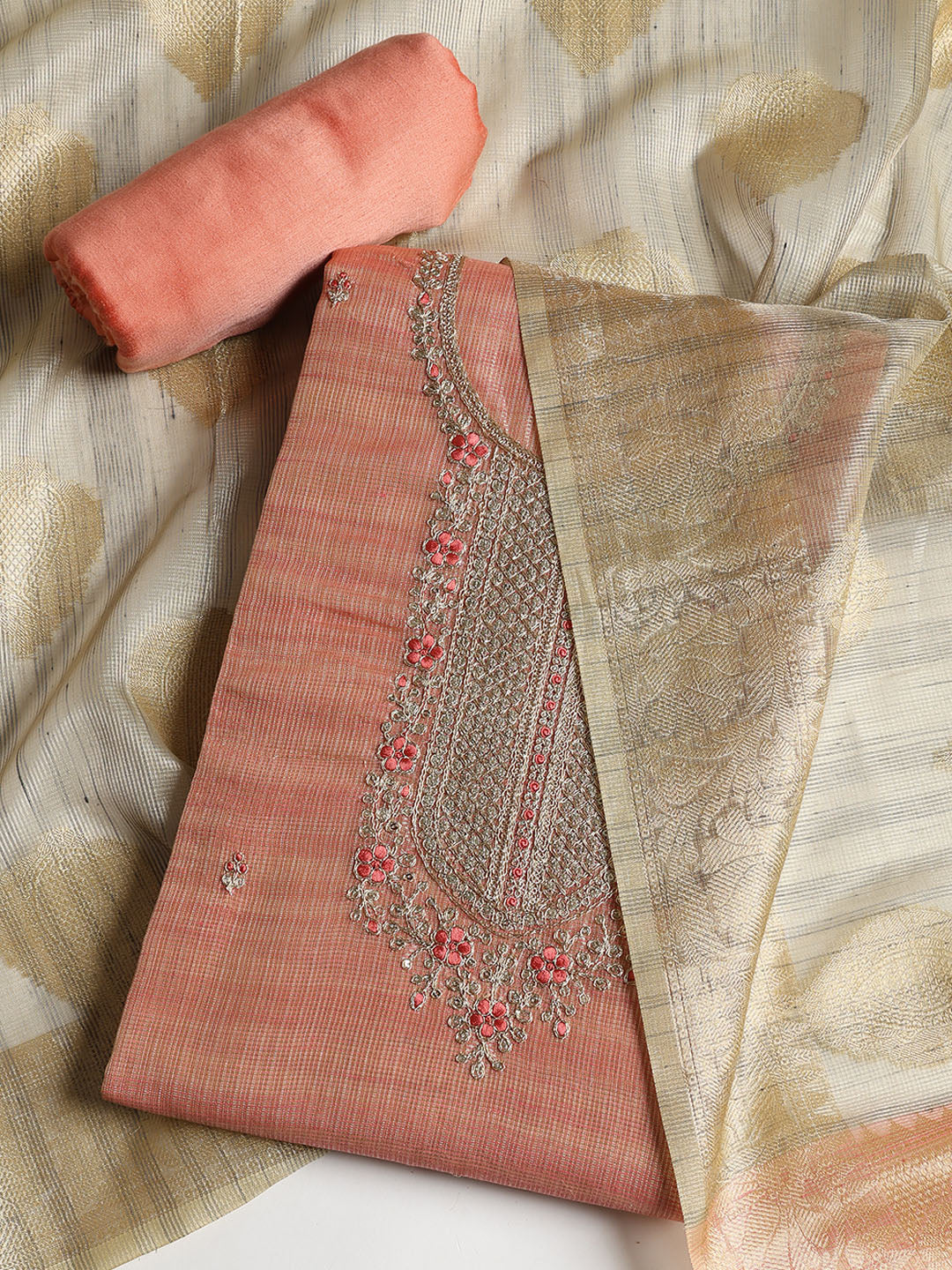 Embroidered Tissue Unstitched Suit With Dupatta