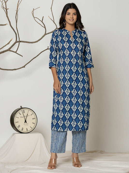 Printed Cotton Blend Kurta With Pants