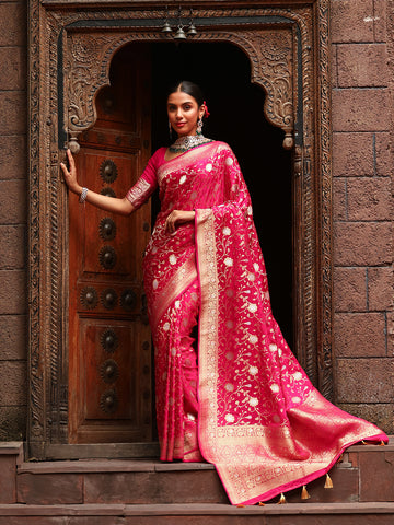 Zari Jaal Satin Woven Saree