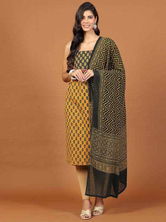 Neck Patch Printed Cotton Blend Unstitched Suit Piece With Dupatta