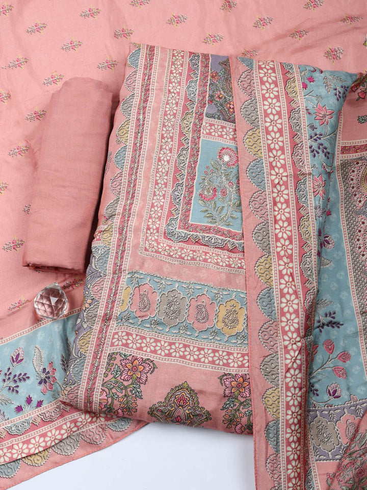 Embroidered Muslin Unstitched Suit With Pant &amp; Dupatta