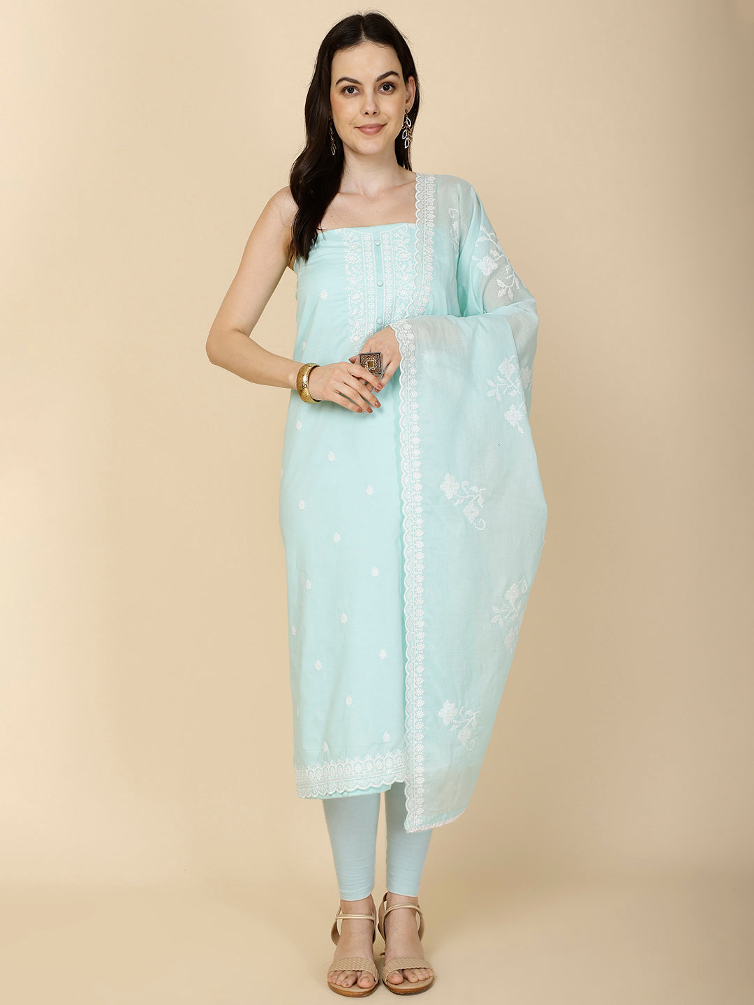 Neck Embroidery Cotton Unstitched Suit Piece With Dupatta
