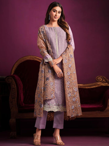 Sequin Embroidered Chinnon Unstitched Suit Piece With Dupatta