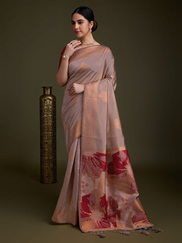 Zari Border Booti Art Silk Woven Saree