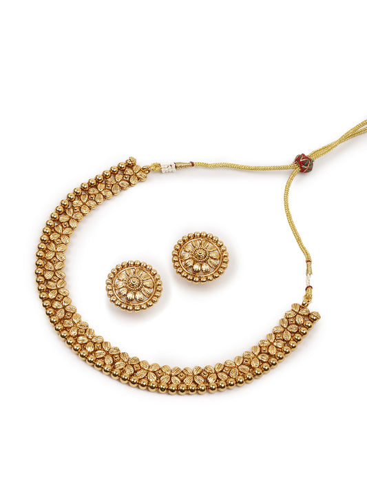 Antique Golden Necklace Set With Earrings 1080