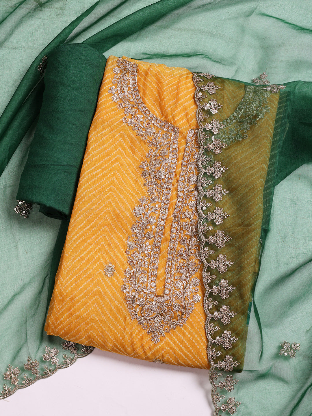 Neck Embroidered Organza Unstitched Suit With Dupatta