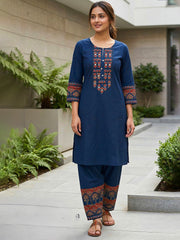 Embroidered Cotton Blend Kurta With Pant