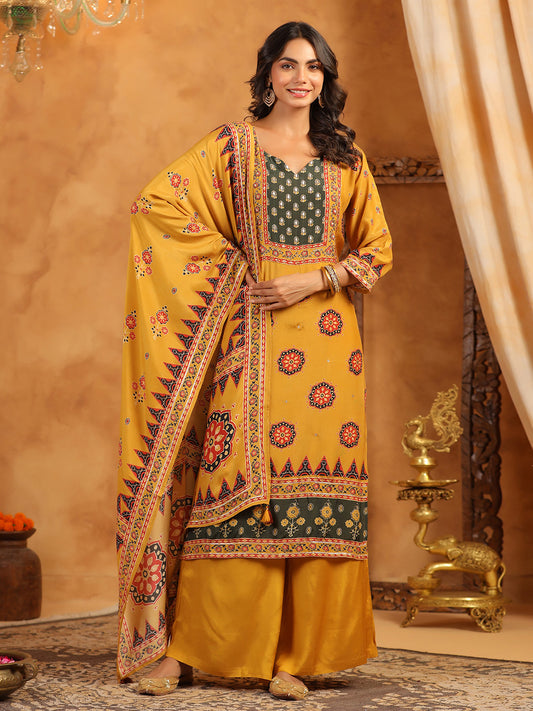 Printed Muslin Kurta With Pants & Dupatta