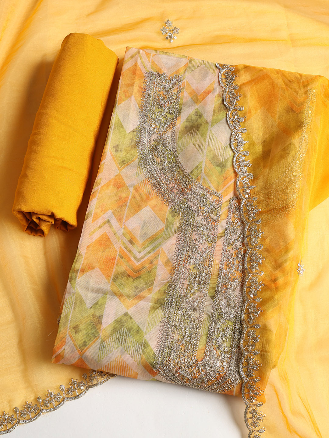Embroidered Organza Unstitched Suit With Dupatta