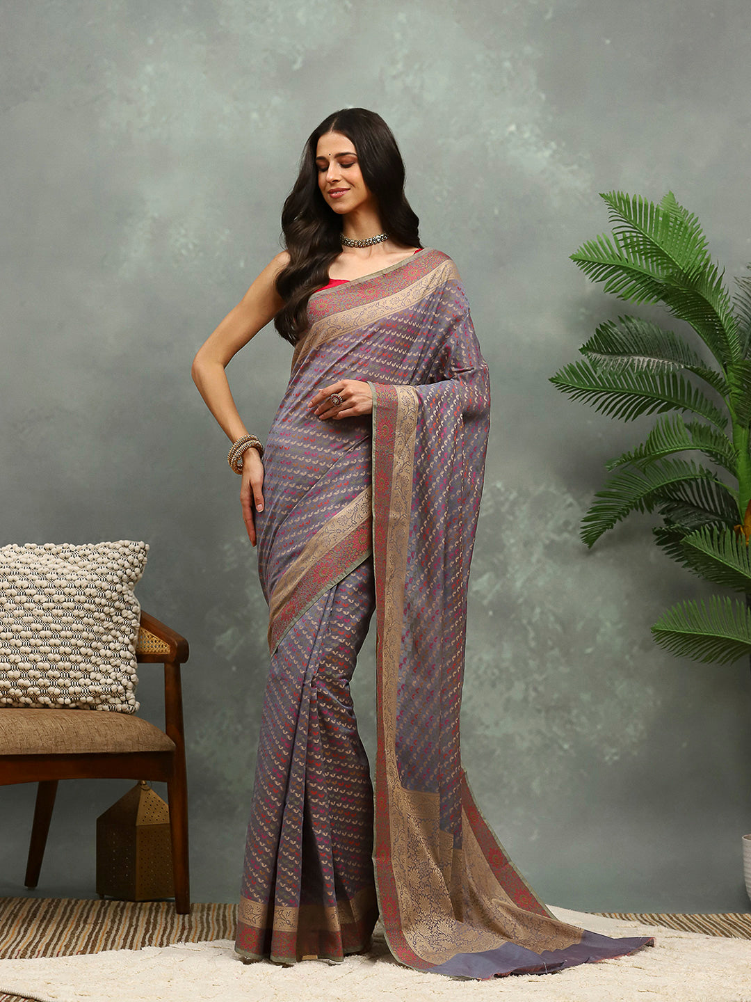 Resham Embroidered Cotton Blend Woven Saree