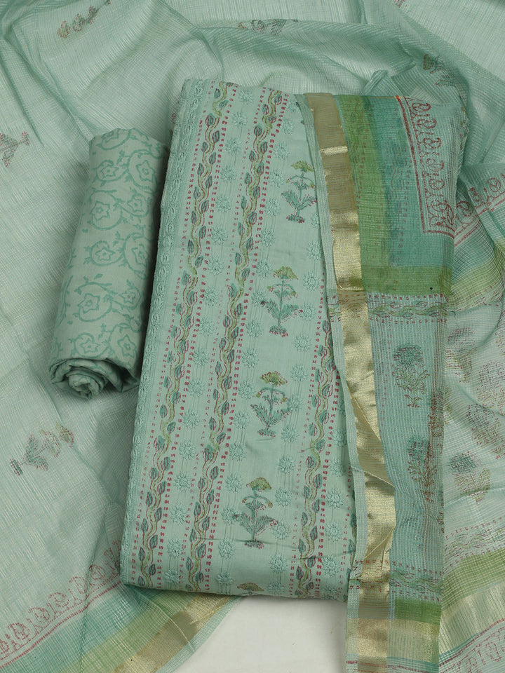 Printed Cotton Unstitched Suits Printed Suit With Pant &amp; Dupatta