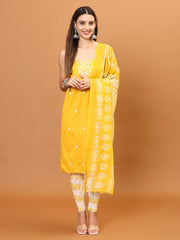 Neck Embroidered Cotton Unstitched Suit Piece With Printed Dupatta