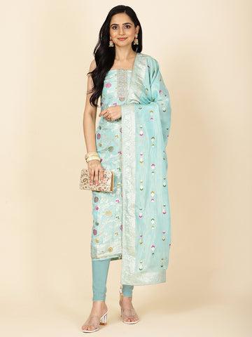 Floral Printed Tissue Unstitched Suit Piece With Dupatta