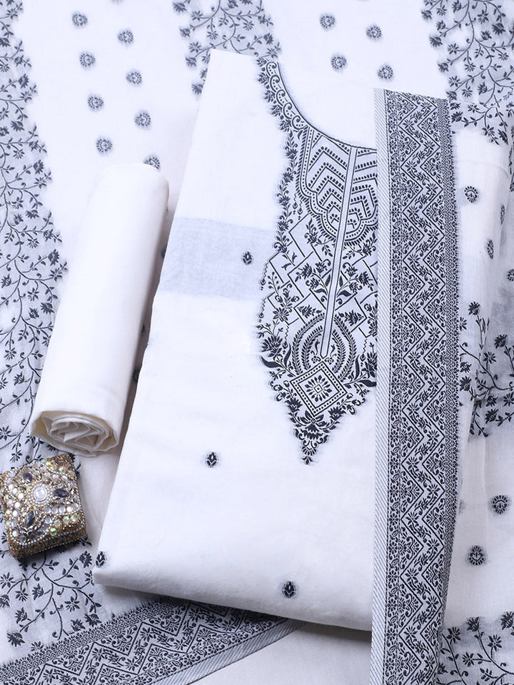 Woven Design Cotton Blend Unstitched Suit With Pant &amp; Dupatta