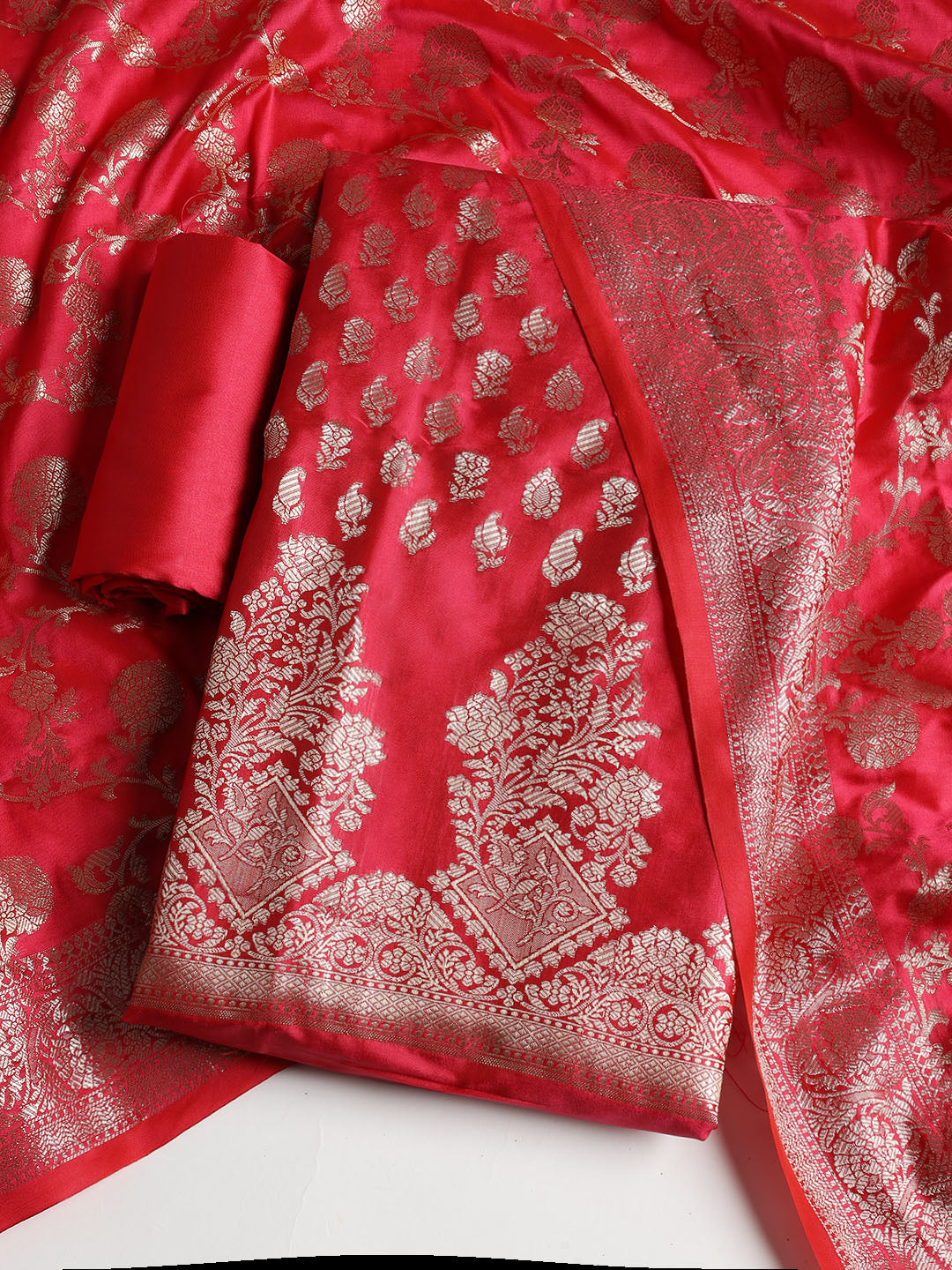 Woven Banarasi Chanderi Unstitched Suit With Dupatta