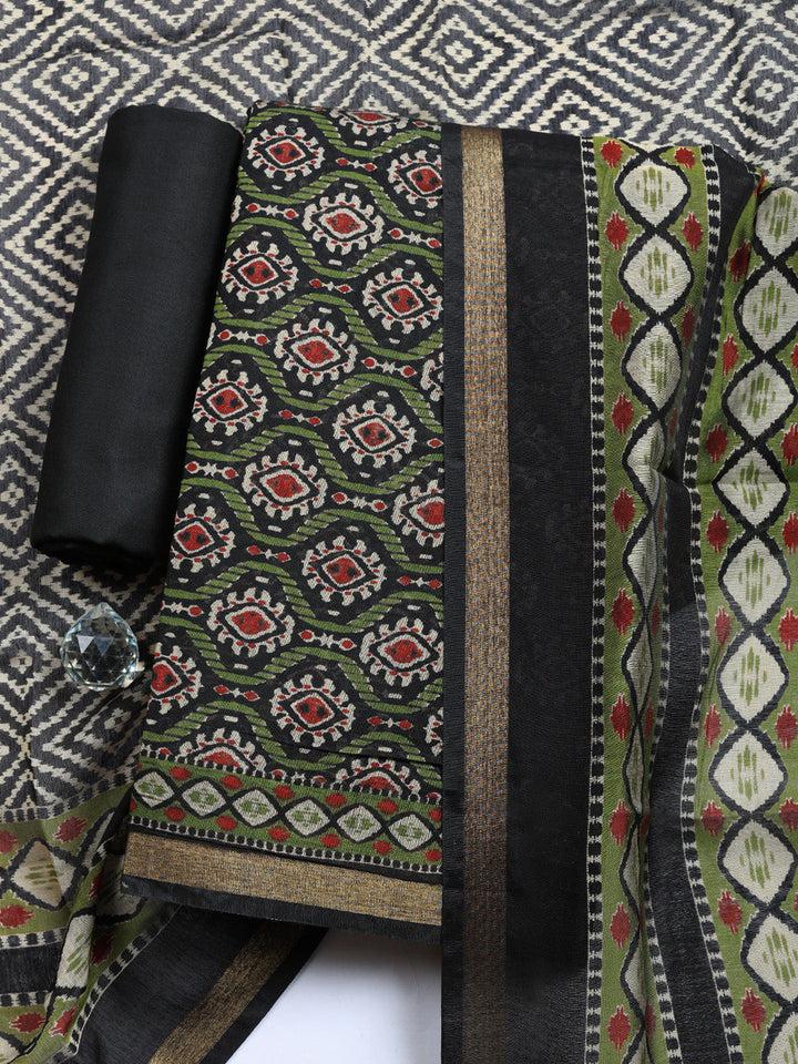 Printed Cotton Blend Unstitched Suit With Pant &amp; Dupatta