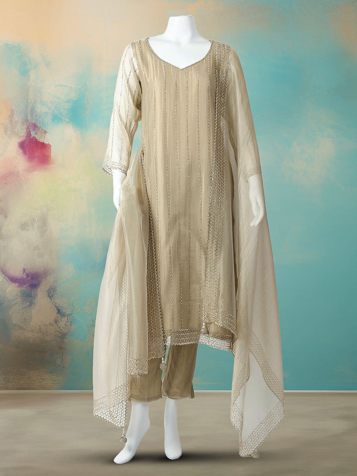 CutDana Embroidered Tissue Stitched Kurta With Pant &amp; Dupatta