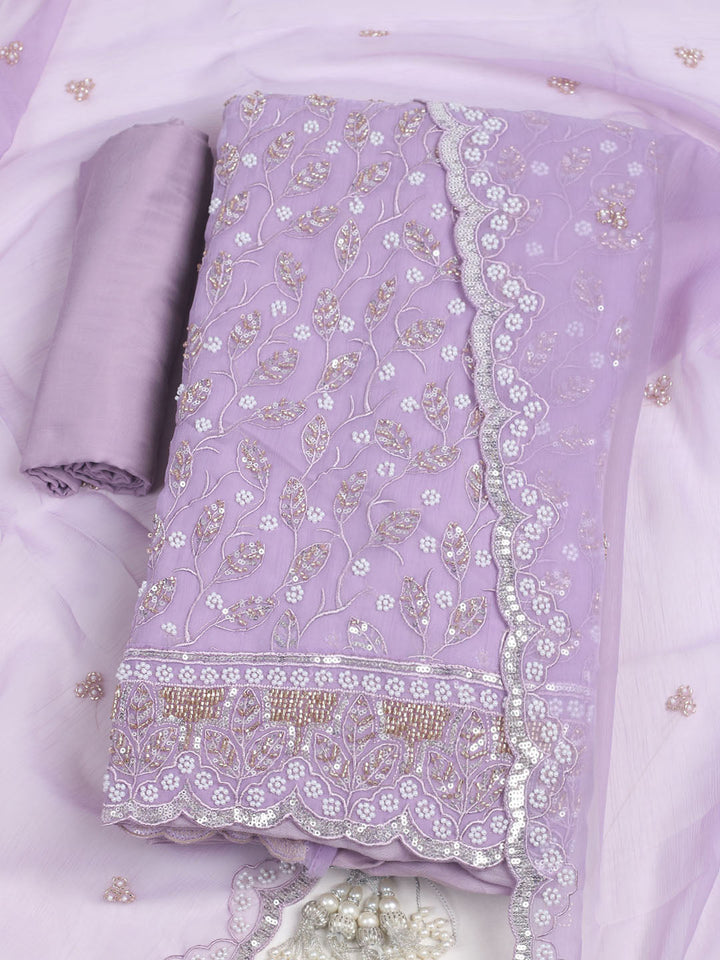 Embroidered Chiffon Unstitched Suit With Dupatta
