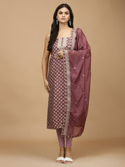 Neck Embroidered & Printed Cotton Unstitched Suit With Dupatta