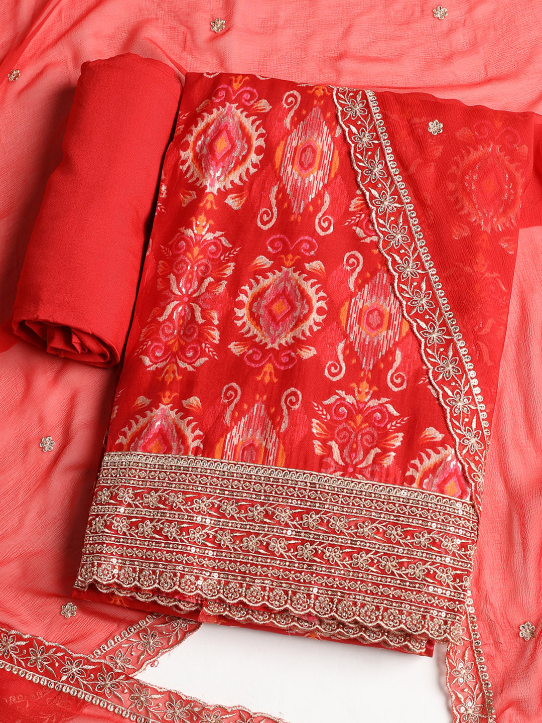 Embroidered Muslin Unstitched Suit With Dupatta