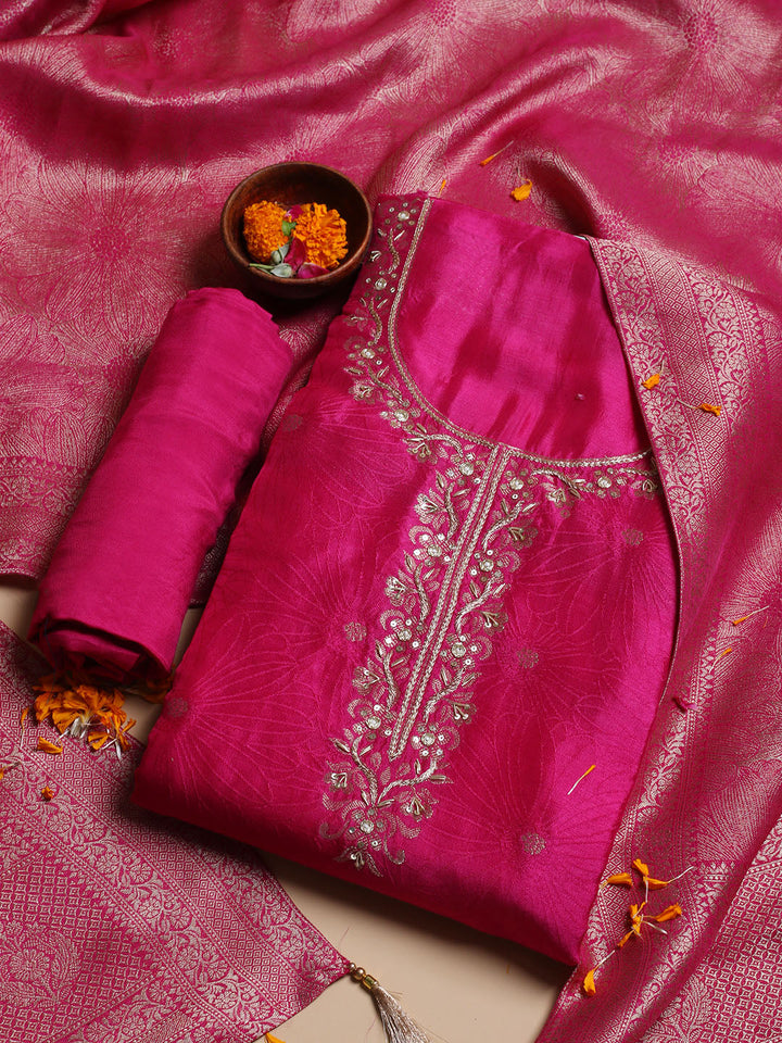 Kanjeevaram Chanderi Unstitched Suit With Dupatta