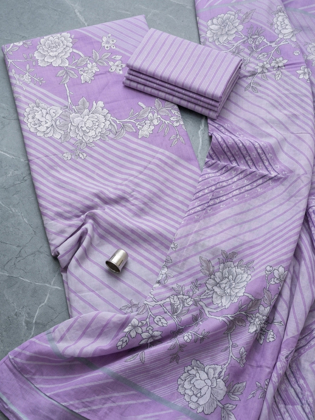 Printed Cotton Blend Unstitched Suit With Pant &amp; Dupatta