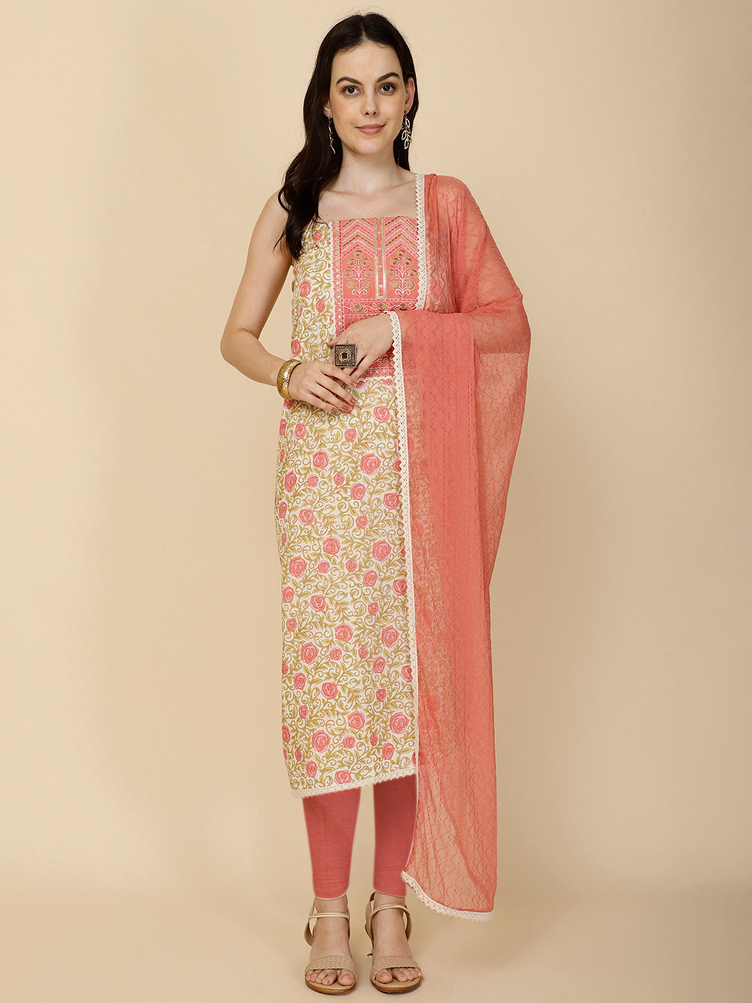 Printed Cotton Unstitched Suit Piece With Dupatta