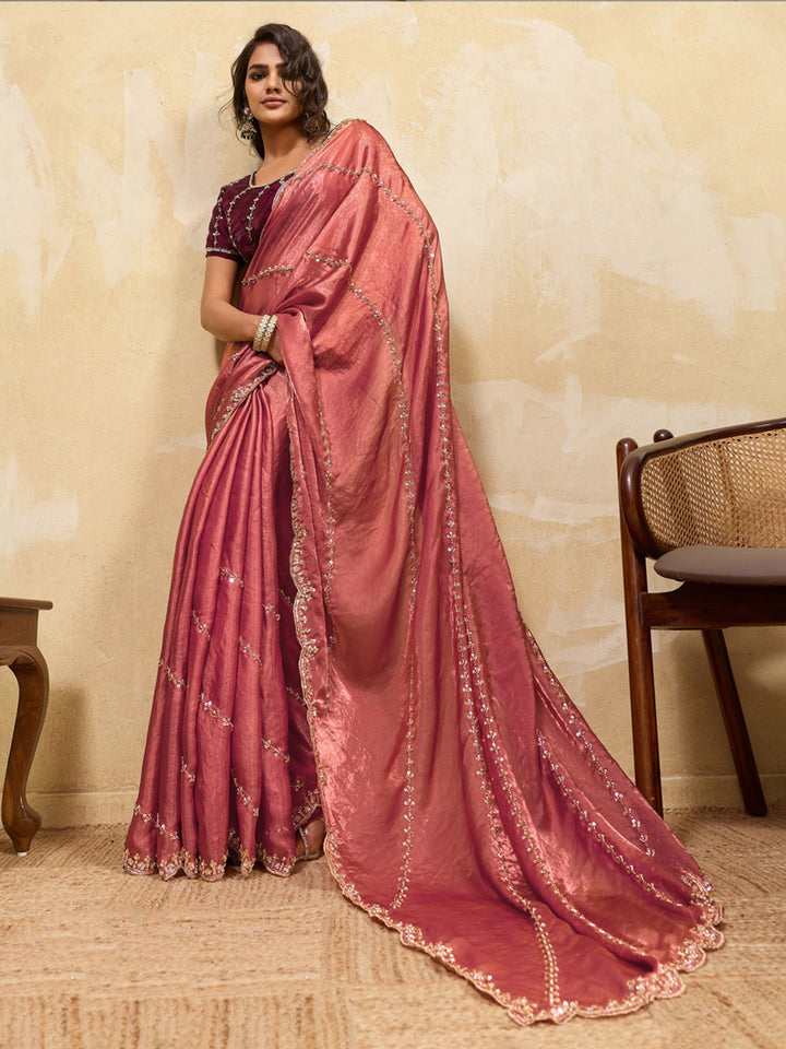 Embroidered Satin Velvet Saree