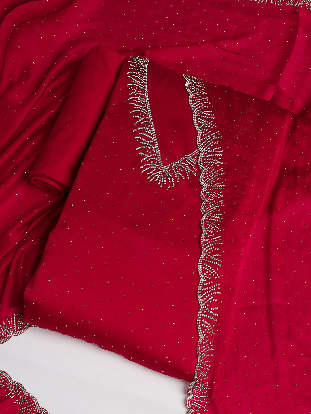 Sequins Work Chinon Unstitched Suit Piece With Dupatta