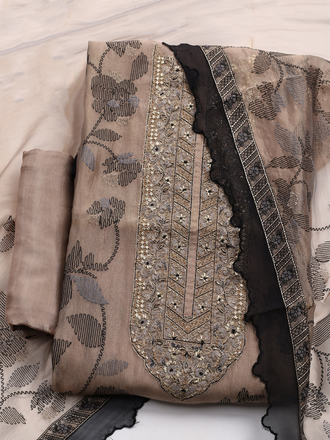 Embroidered Tissue Unstitched Suit With Dupatta
