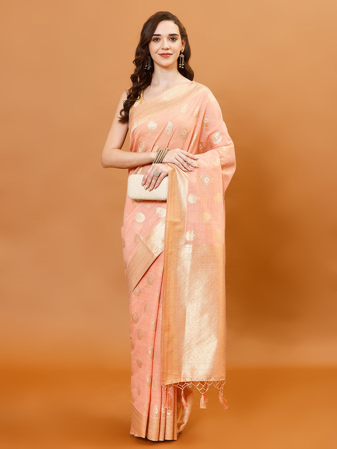 Zari Border Booti Cotton Woven Saree
