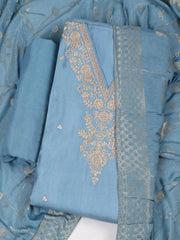 Embroidered Chanderi Unstitched Suit With Pant & Dupatta