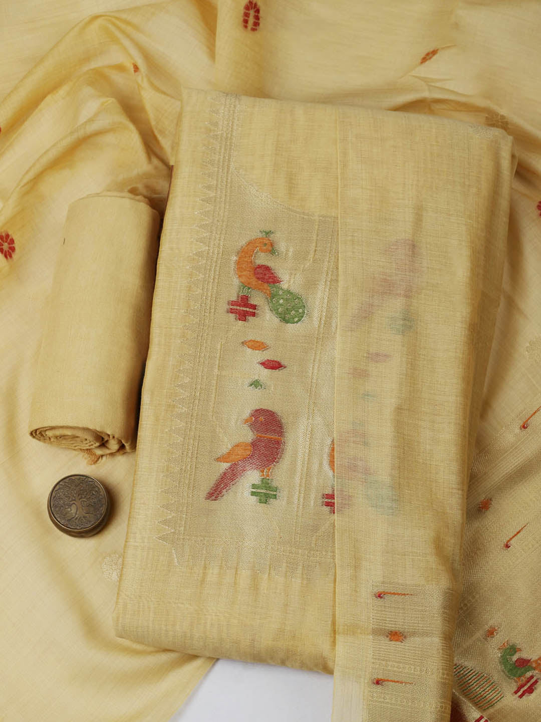 Embroidered Chanderi Unstitched Suit With Pant &amp; Dupatta